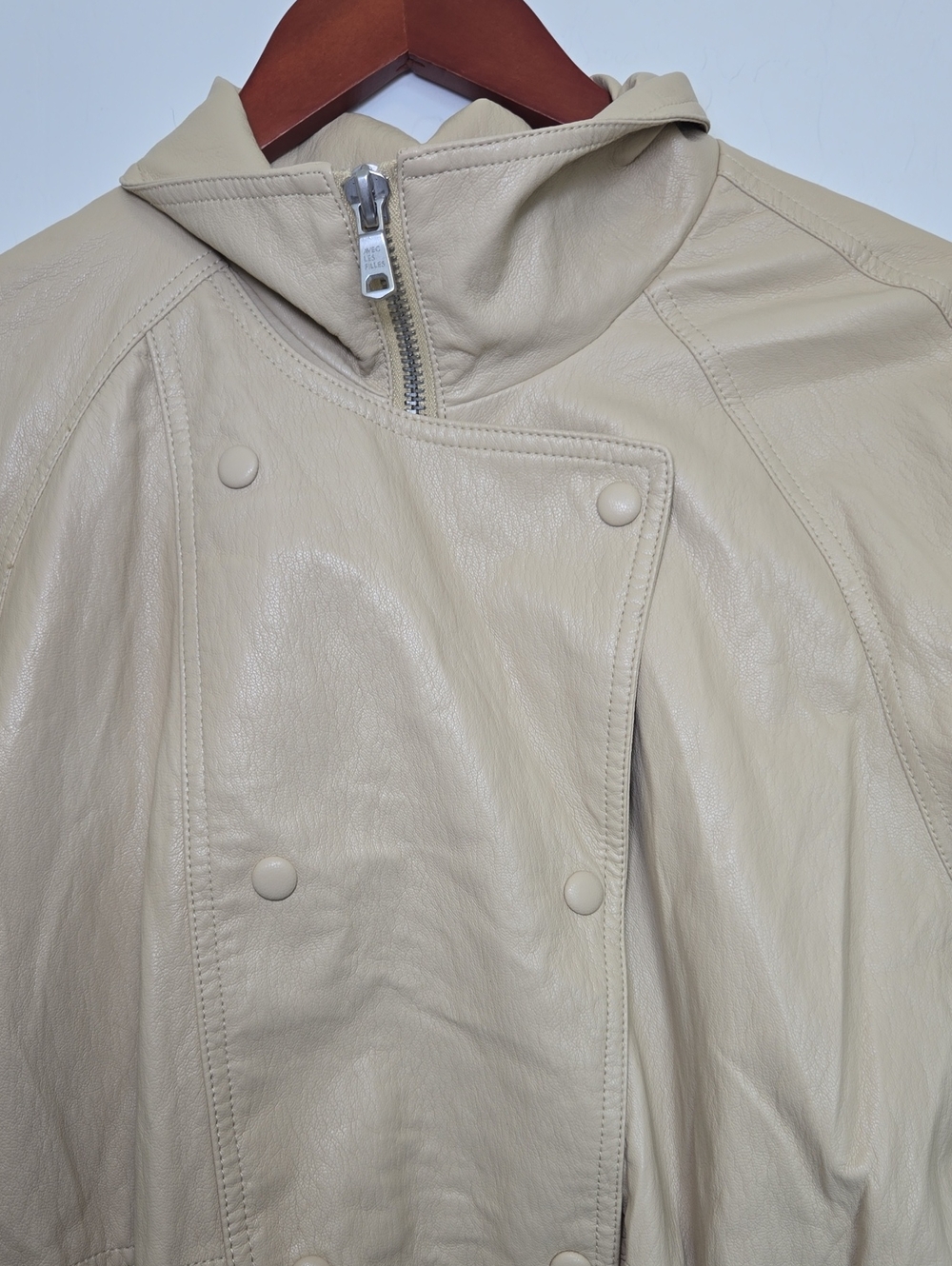 Avec Les Filles Funnel Neck Faux-Ever Leather Anorak Jacket Ochre Womens M NWT - Picture 7 of 16